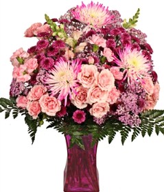 Valentine's Arrangement True Love Pink and Purple Mixed Flowers with Vase